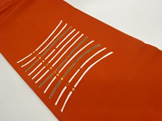 塩瀬金彩手描き抽象横段模様刺繍名古屋帯